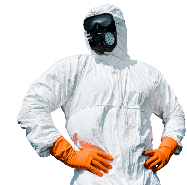 A pest control man in uniform posing and his hands on his waist.
